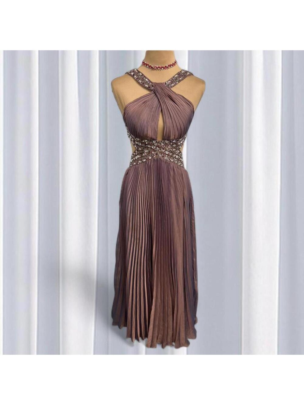 Y2k vintage Light purple pleated dress with beaded bodice and open back